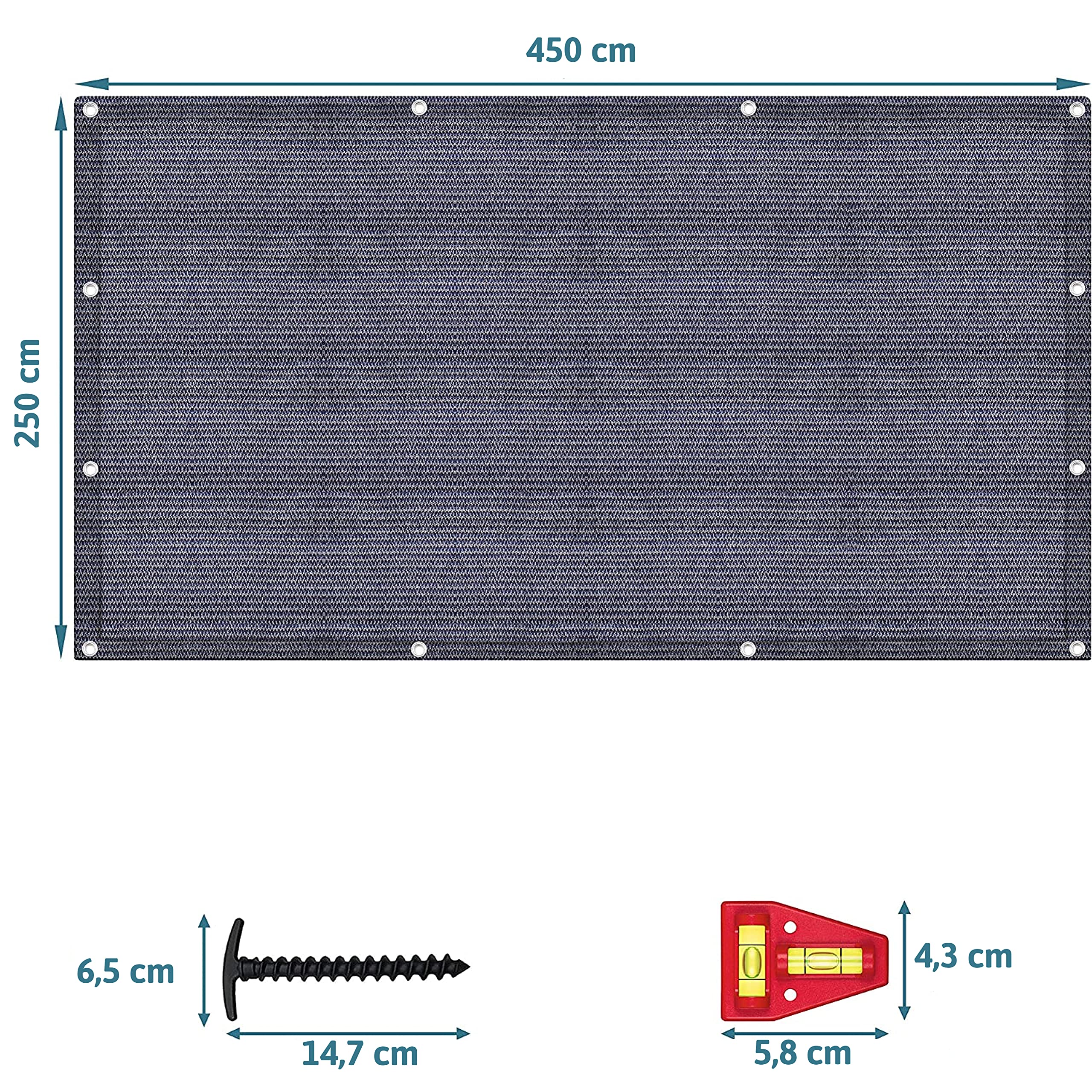 Tappeto Da Campeggio 250X450Cm - Blu/Grigio - Altamente Robusto E Lavabile (Hdpe) + Inclusi: 8 Picchetti
