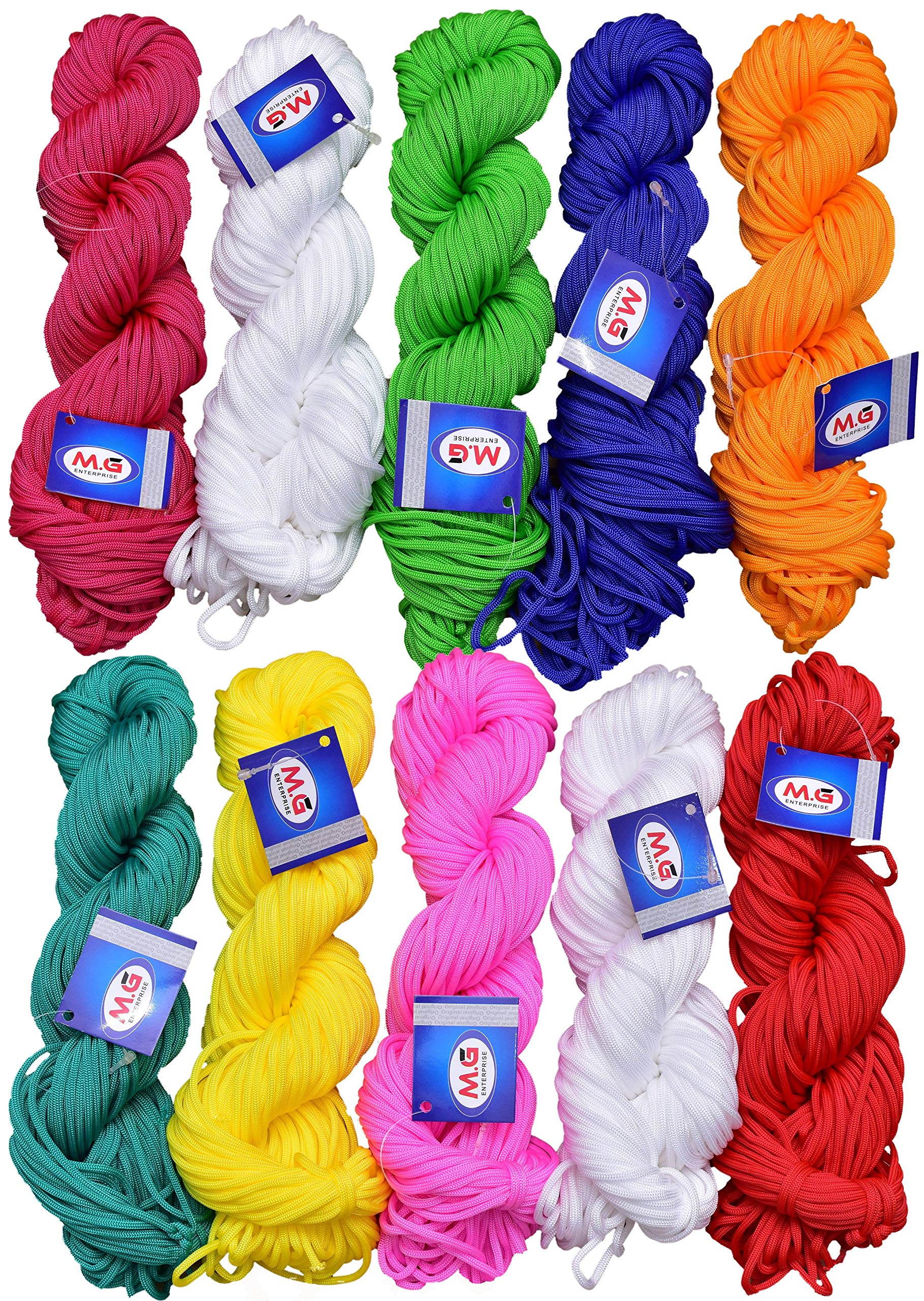 M.G ENTERPRISE Macrame Combo 10 Pc Combo Braided Cord Thread Nylon Knot Rope Sturdy Cording,Mild Resistant DIY 3 Mm 7 Meter Each (Trial Pack) For Jewelry Making,Bags&Art Craft Multicolour,Multicolor