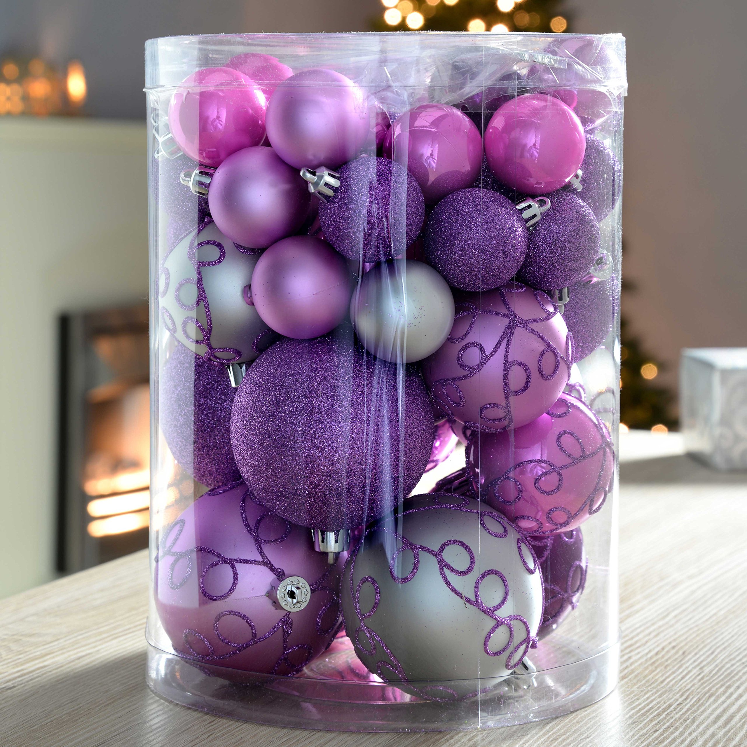 Purple and silver christmas baubles Clearance