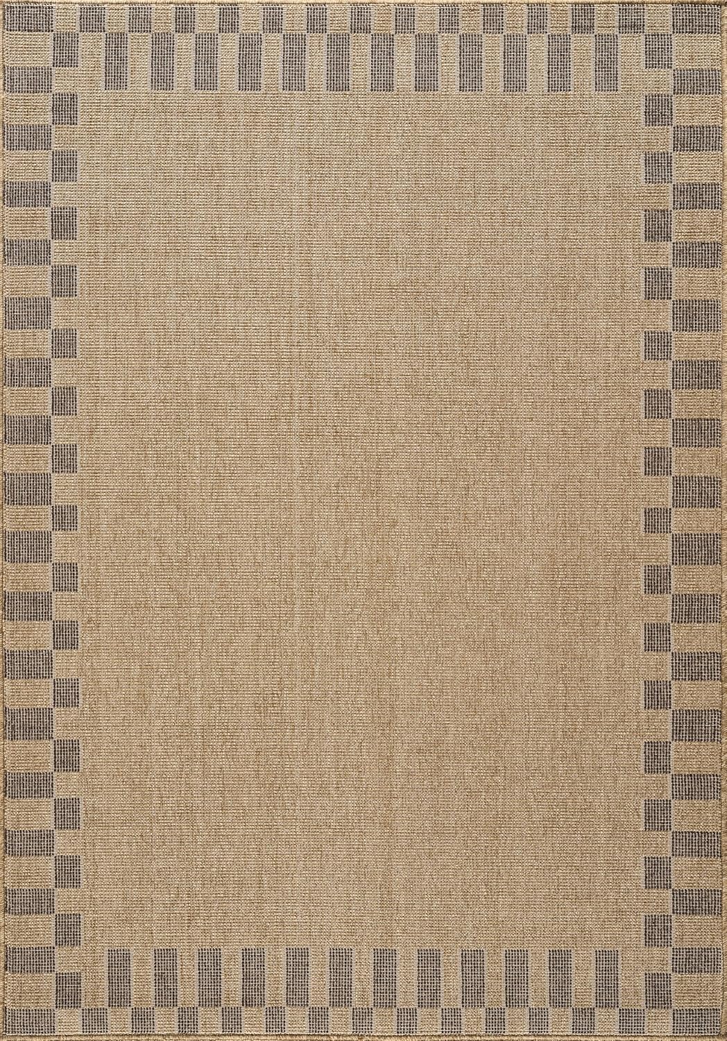 Abani Area Rug 4' x 6' - Indoor- Sage Collection - Beige Border Check Pattern - Non-Shedding - Easy to Clean, Durable for Living Rooms, Patios, Dining