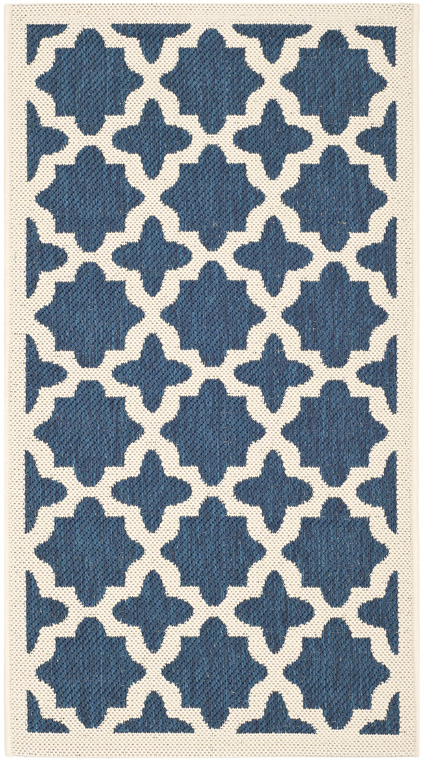 SAFAVIEH Washable Rug Outdoor Courtyard Collection - 2' x 3'7", Navy & Beige, Non-Shedding & Easy Cleaning, Ideal for Patio, Front Door, Entryway,