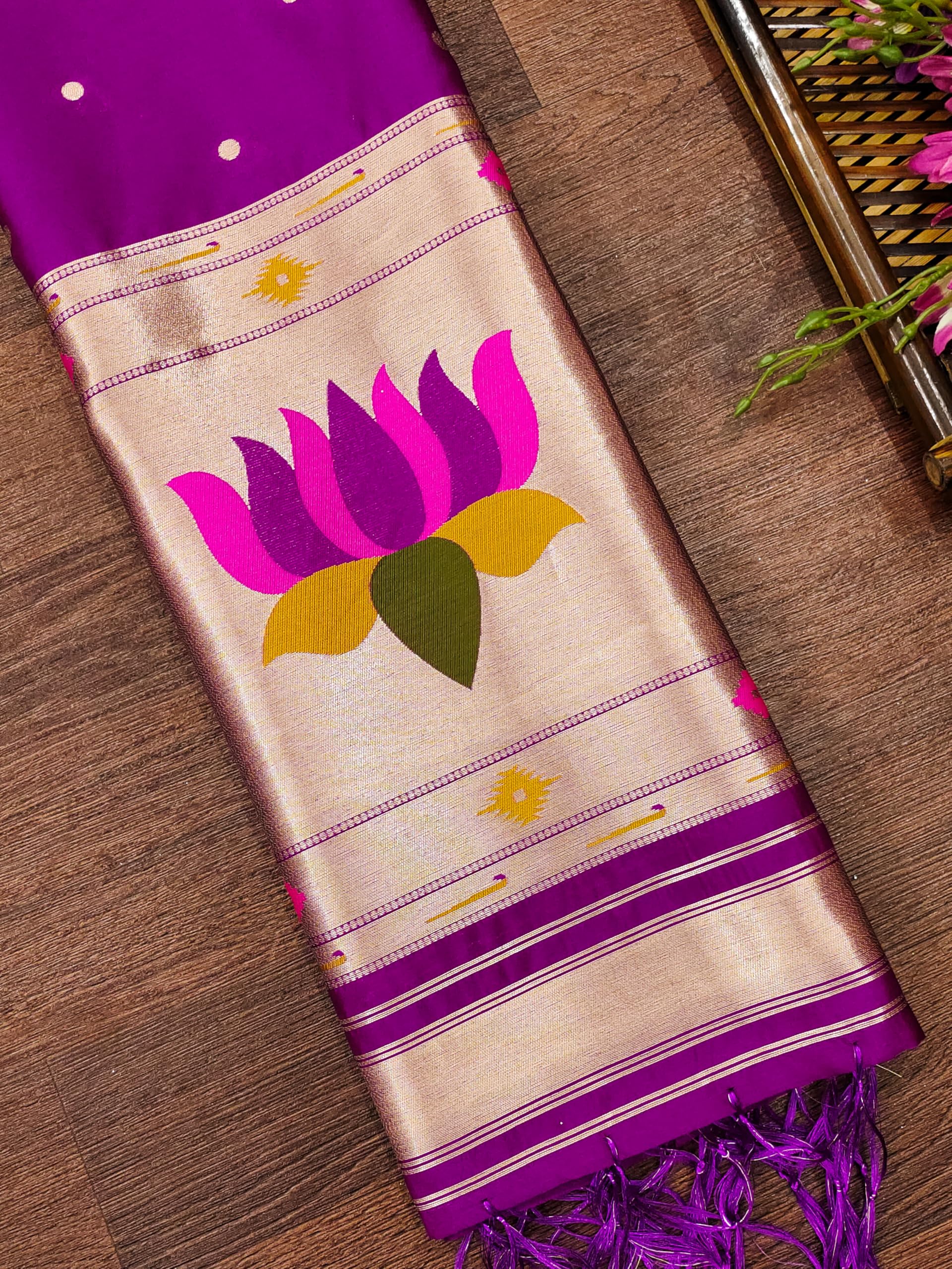 DEVANGI Women's Woven Banarasi Silk Dupatta/Chunni For Women, Floral Print 1 Meter Wide and 2.3 Meter Length Printed Designer Dupatta/Chunni For Girls(OM-DT-67-PURPLE) - Image 2 thumbnail