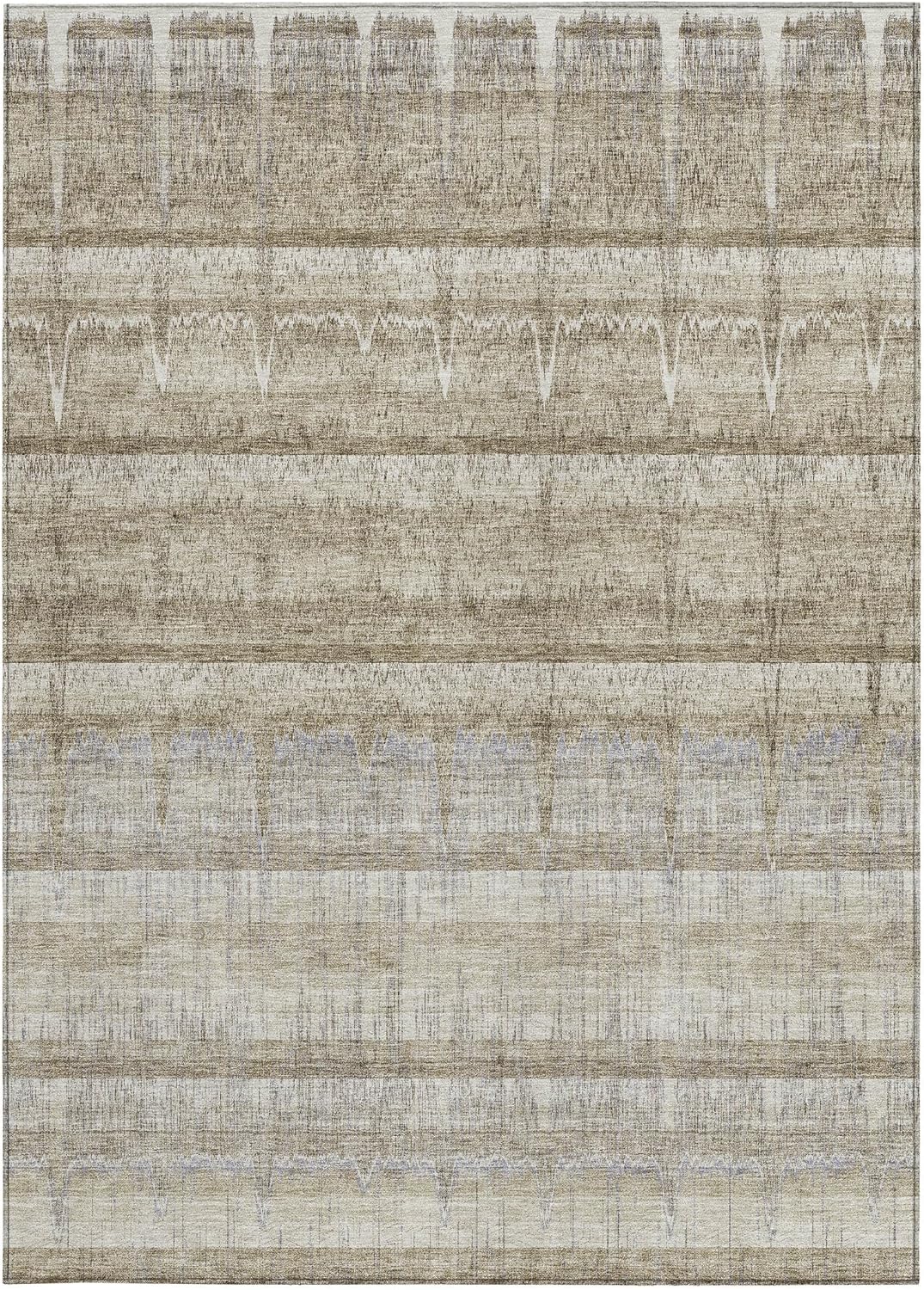 HomeRoots 5' X 8' Taupe Gray and Beige Striped Washable Indoor Outdoor Area Rug