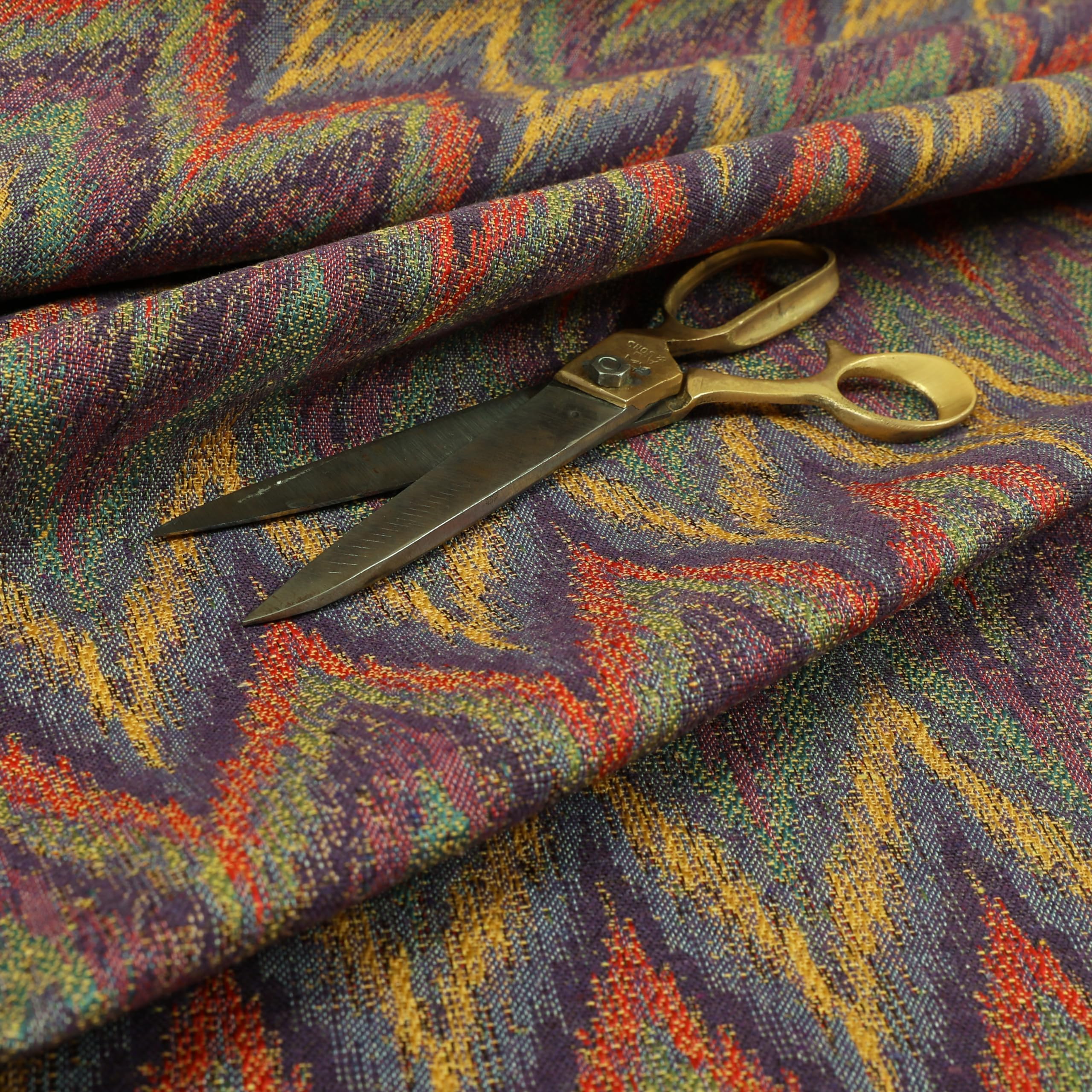 Redbrick Mill Fabrics Flame Retardant Chevron Striped Chenille Purple Green Red Yellow Upholstery Furniture Fabric (Per Metre)