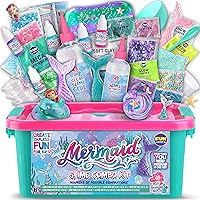 FunKidz Mermaid Slime Kit for Girls 6-12: DIY Shimmer Glitter Ocean Slime Making Kit with Charms, Scents & Storage