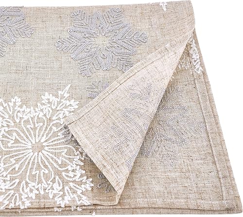 Miniatura 2 de Saro Lifestyle Camino de mesa bordado de copo de nieve, natural, 16"x70"