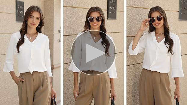 Funlingo 3/4 Sleeve Tops for Women Business Casual V Neck