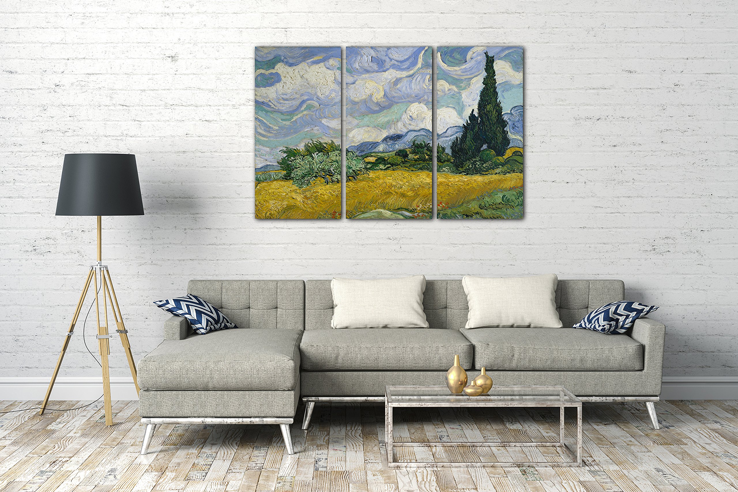 Printed Paintings Leinwand 3-teilig(120x80cm): Vincent Van Gogh - Weizenfeld mit Zypressen (1889)