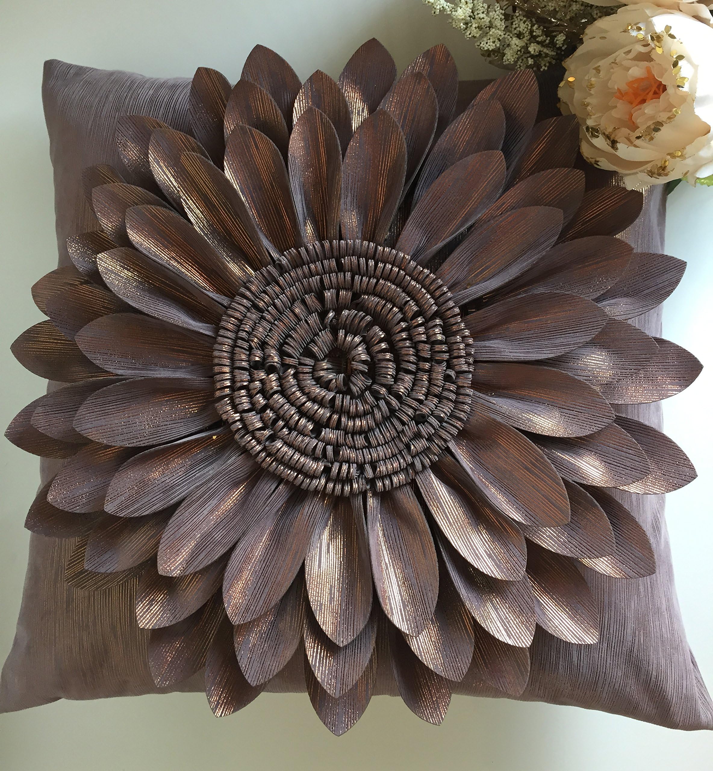 Handmade Home Decorative Luxurious Suede 3D Sunflower Floral Elegant Sofa/ Cushion Throw Pillow Case (Terracotta)