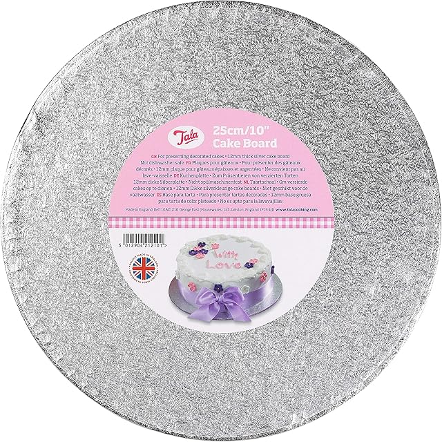 Tala 10 Inch / 25cm Diameter Cake Drum, Extra Strong with 12mm Thickness, with Silver Foil base, Perfect cake board for heavy Cakes