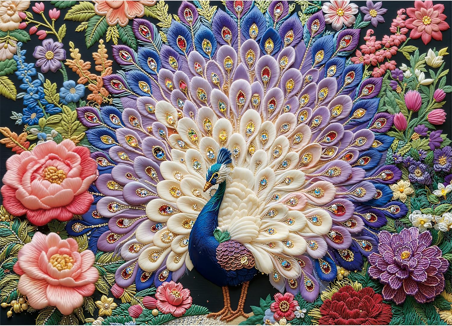 Crystal Peacock Puzzles for Adults 1000 Pieces, Pretty Embroidery Diamond Adults Puzzles,Perfectly Letter on Back No Dust, Matte Finish 3D Embroidery Puzzles Home Decor, 27.5" x 19.7" Gifts Games