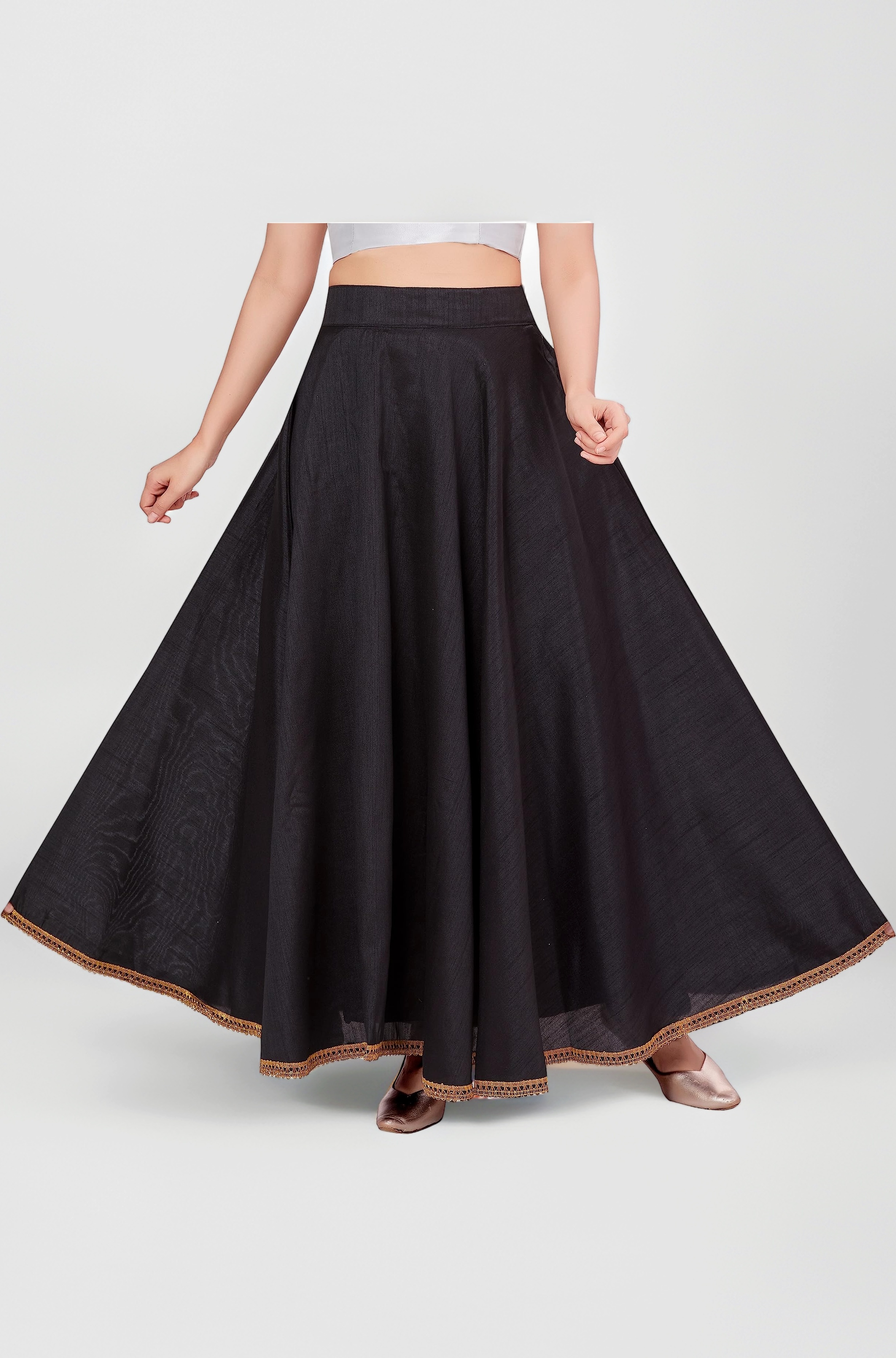 Women's Poly Silk Skirt/Lehenga With 8 Meters Maxi Flare (Double Ghera)