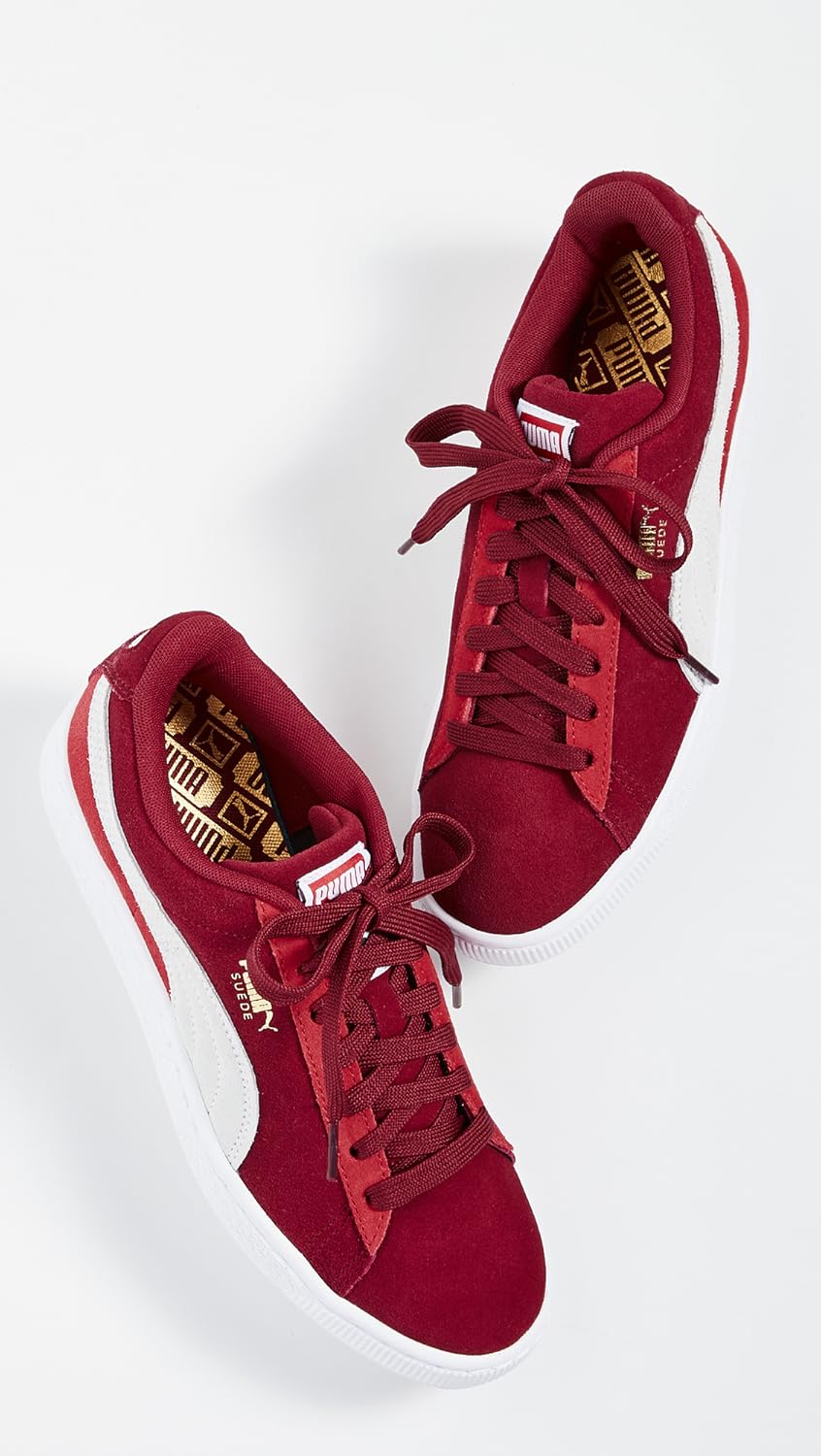 PUMA unisex adult Suede Classic Sneaker, Rhubarb-puma White-high Risk Red, 4.5 US