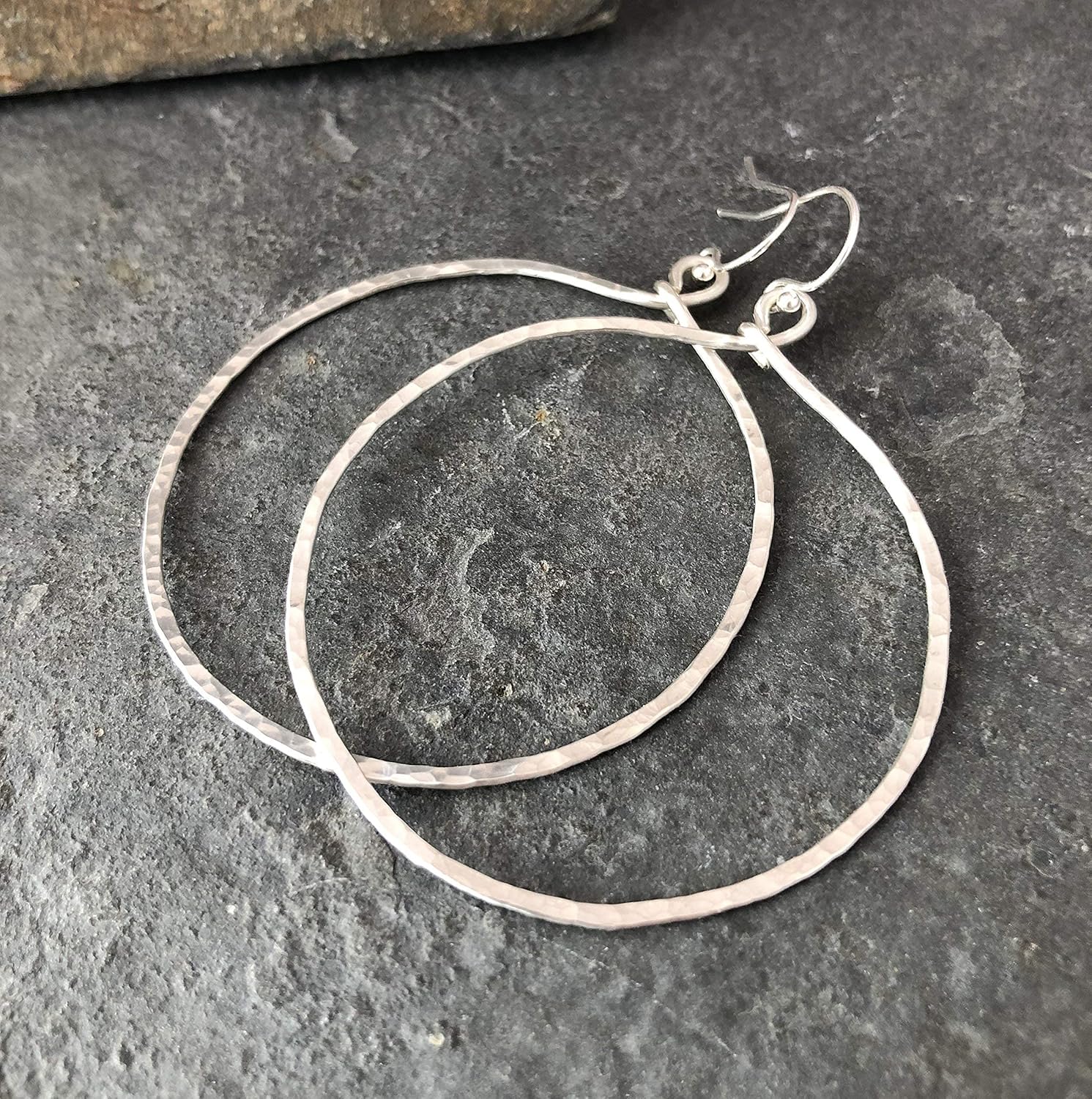 Extra Large Hoop Earrings Hammered Sterling Silver XL - Image 6