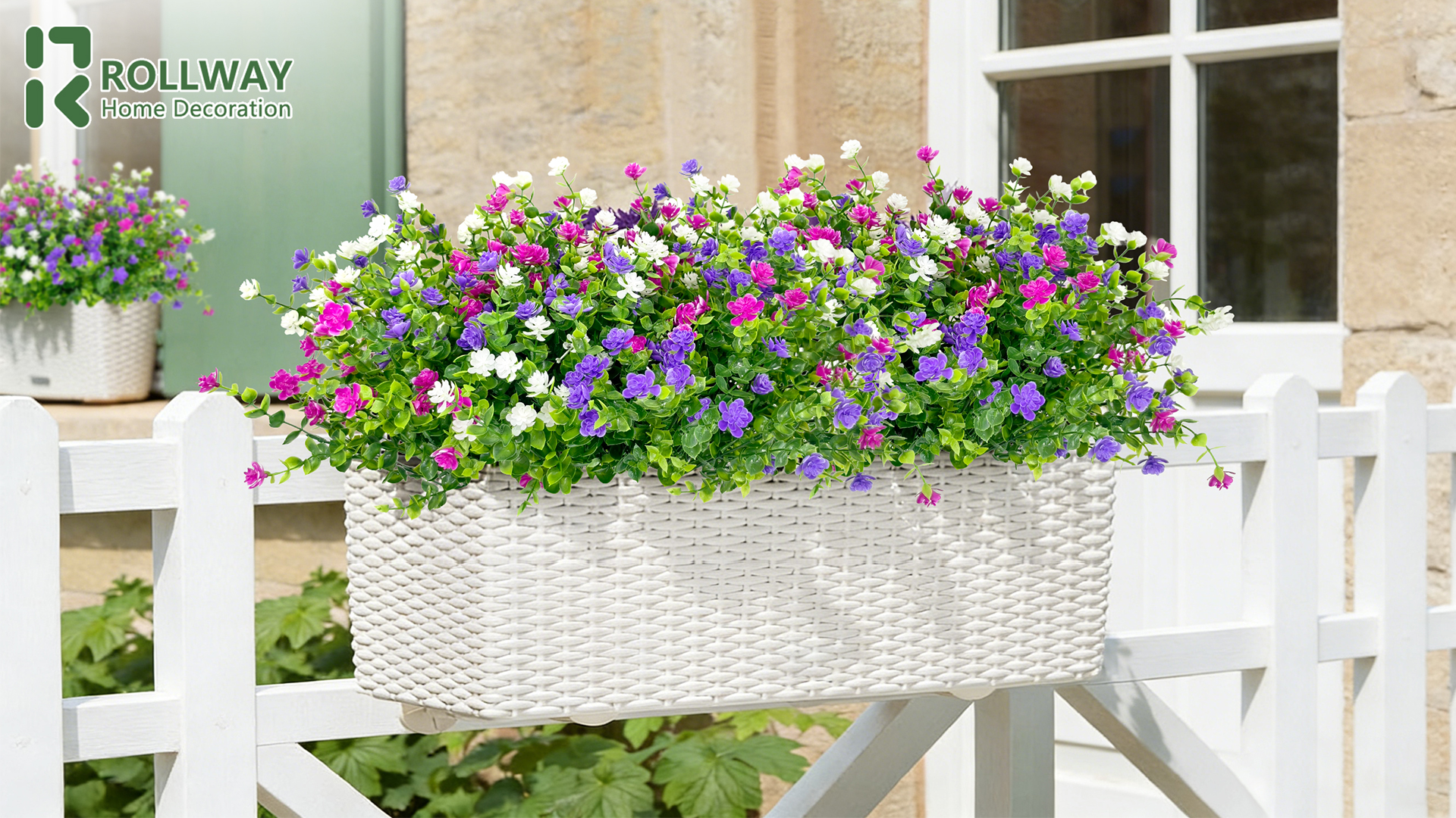 ROLLWAY 12 Bündel Künstliche Blumen Balkon Kunstblumen für Draußen, Kunstpflanzen Outdoor Wetterfest Balkonpflanzen Balkonblumen Plastikblumen UV-beständig für Außen Balkonkasten Außenbereich