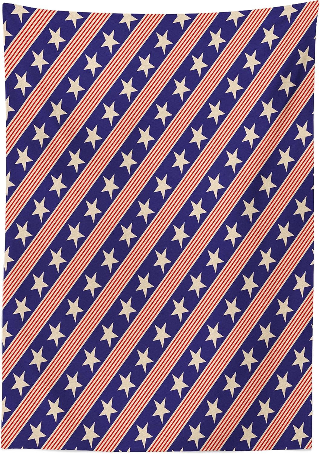 Ambesonne Prehistoric Country Tablecloth, Patriotic Star Pattern in Diagonal Stripes National Theme Print, Rectangular Table Cover for Dining Room Kitchen Decor, 52" X 70", Coral Cream 52" X 70" Coral Cream