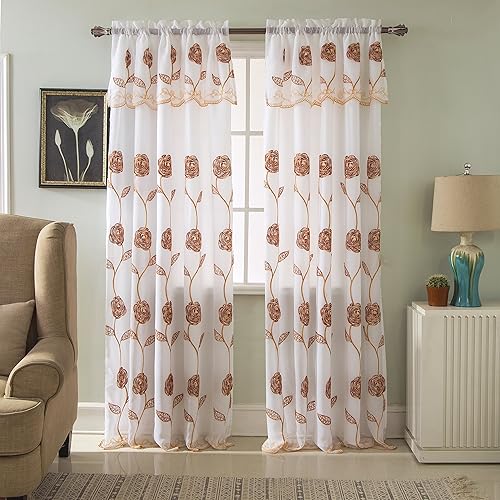 Miniatura 1 de Panel de cortina individual con bolsillo para barra bordado, 54 x 84 pulgadas, con cenefa adjunta, 54 x 84 pulgadas