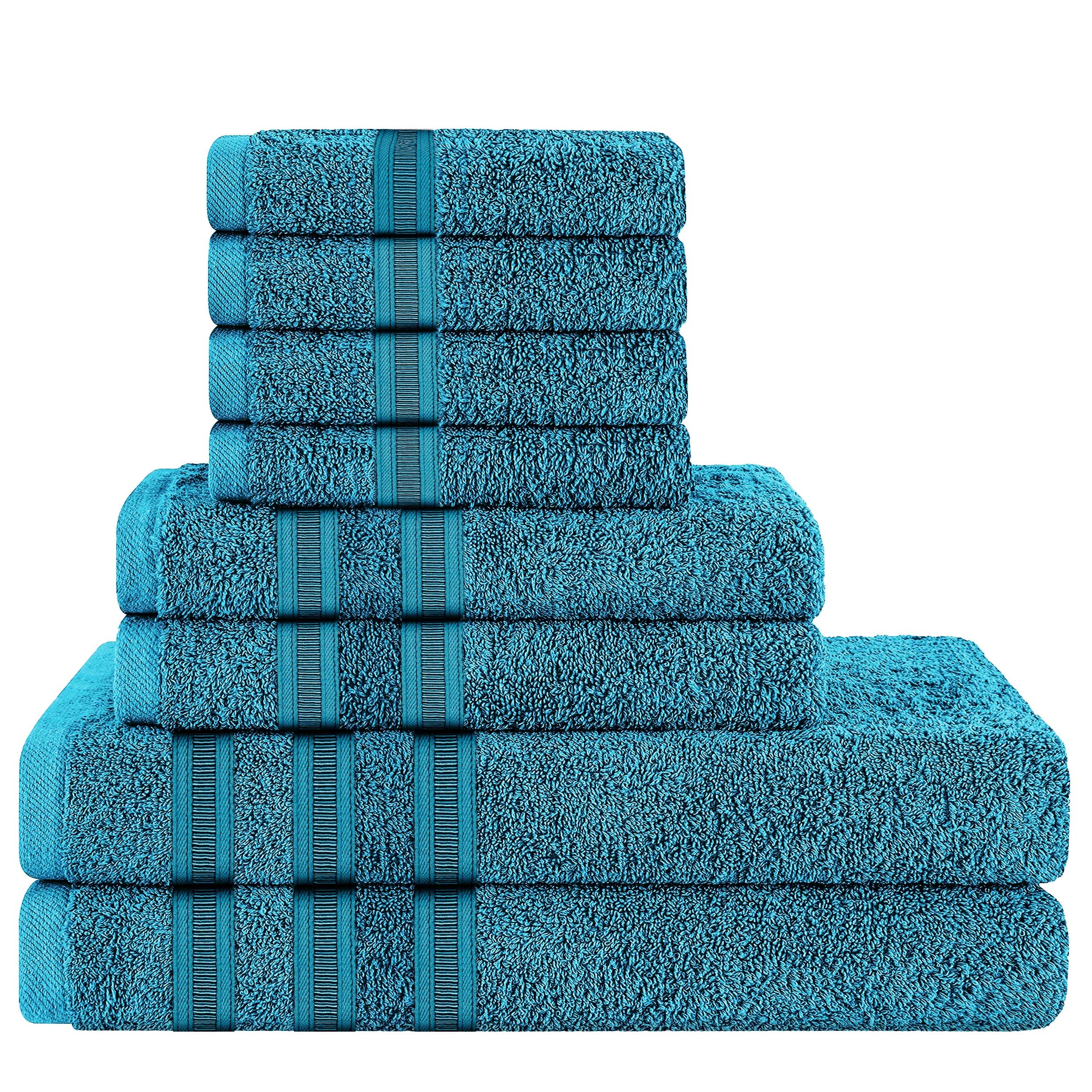 Olivia Rocco 8 Piece Towel Set 2 Bath Towels 2 Hand Towels and 4 Washcloths Cotton Hotel Quality Super Soft and Highly Absorbent, Teal