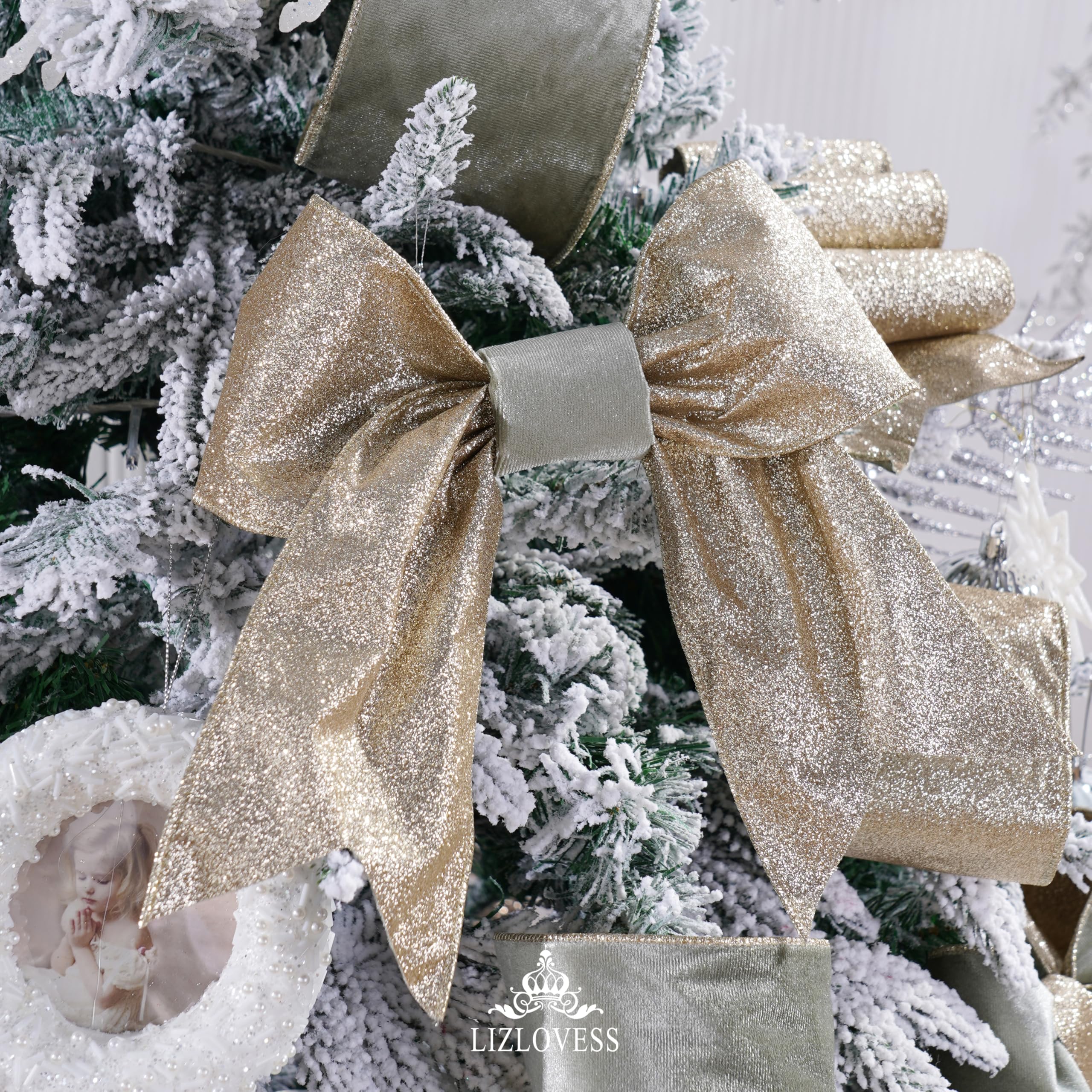 Samtband mit Glitzer-Rückseite, 10,2 cm, Grün und Gold, Weihnachtsband für Weihnachtsbaum, Geschenkverpackungen, Handwerk, Kränze, Topperschleifen (9,1 m)