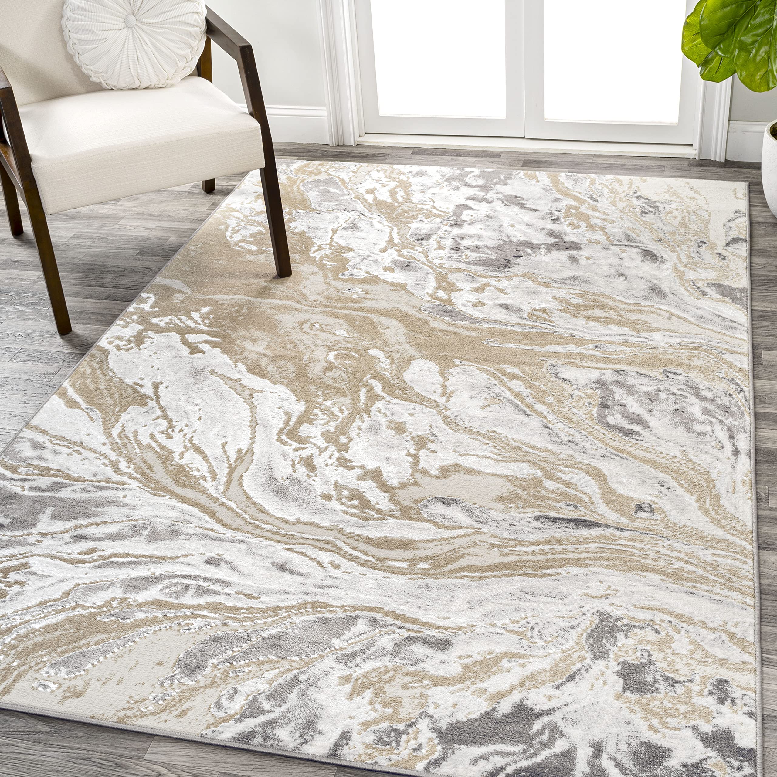 JONATHAN Y SOR203F-5 Swirl Marbled Abstract Indoor Area Rug, Casual, Contemporary, Transitional, Bedroom, Kitchen, Living Room, Easy-Cleaning, Non-Shedding, 5 X 8, Beige/Ivory