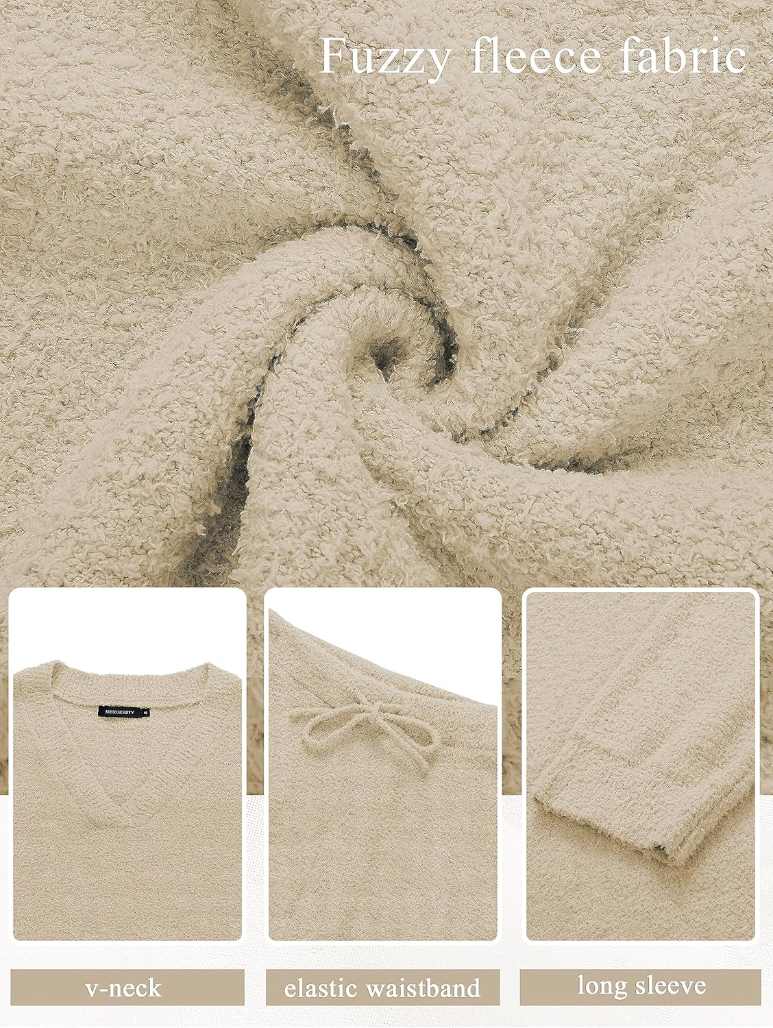 MEROKEETY Women's Lounge Sets 2026 Fall Fashion 2 Piece Outfits Sweater Pajama Set Fuzzy Loungewear Matching Winter Clothes - Image 6