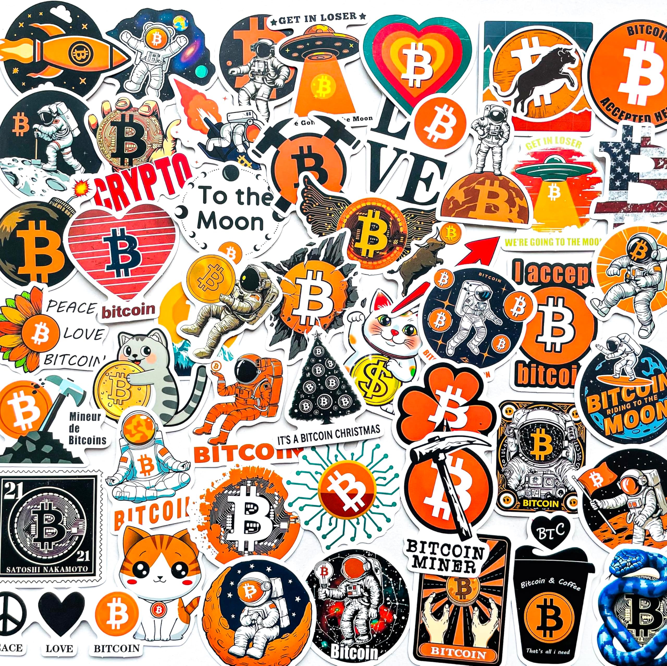 50-Piece Bitcoin Crypto Sticker Pack – Cryptocurrency Decal for Laptop, Water Bottle, Phone, Journal – Waterproof Vinyl, Aesthetic Space Miner, Gift for Traders & Investors