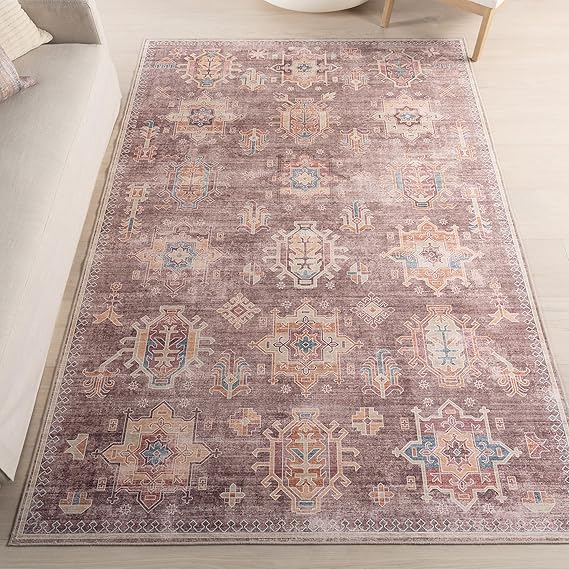 nuLOOM 8' x 10' Machine Washable Area Rug with Waterproof Spill Proof Surface, Non Slip Backing and Stain Resistant for Living Room, Bedroom, Kitchen, Dining Room, Philomena Brown