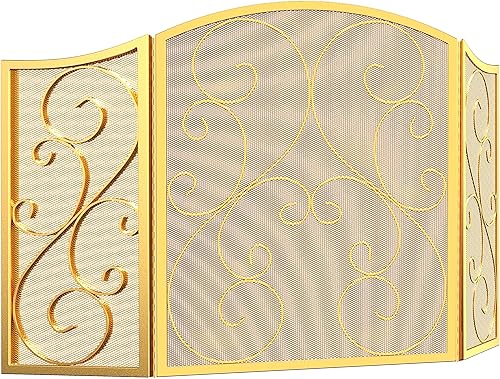 Miniatura 8 de Fire Beauty Pantalla de chimenea 3 paneles de hierro forjado de metal 48 pulgadas de largo x 30 pulgadas de alto, cubierta de protección contra
