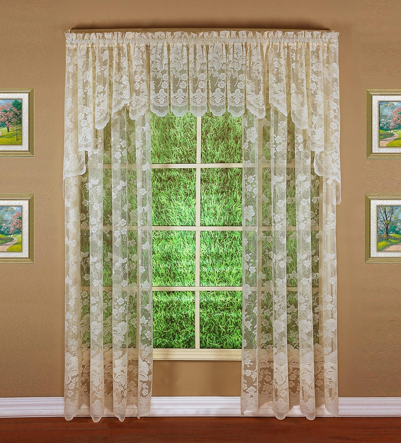 Today's Curtain Floral Vine Lace Swag 38", White, 60W x 38L