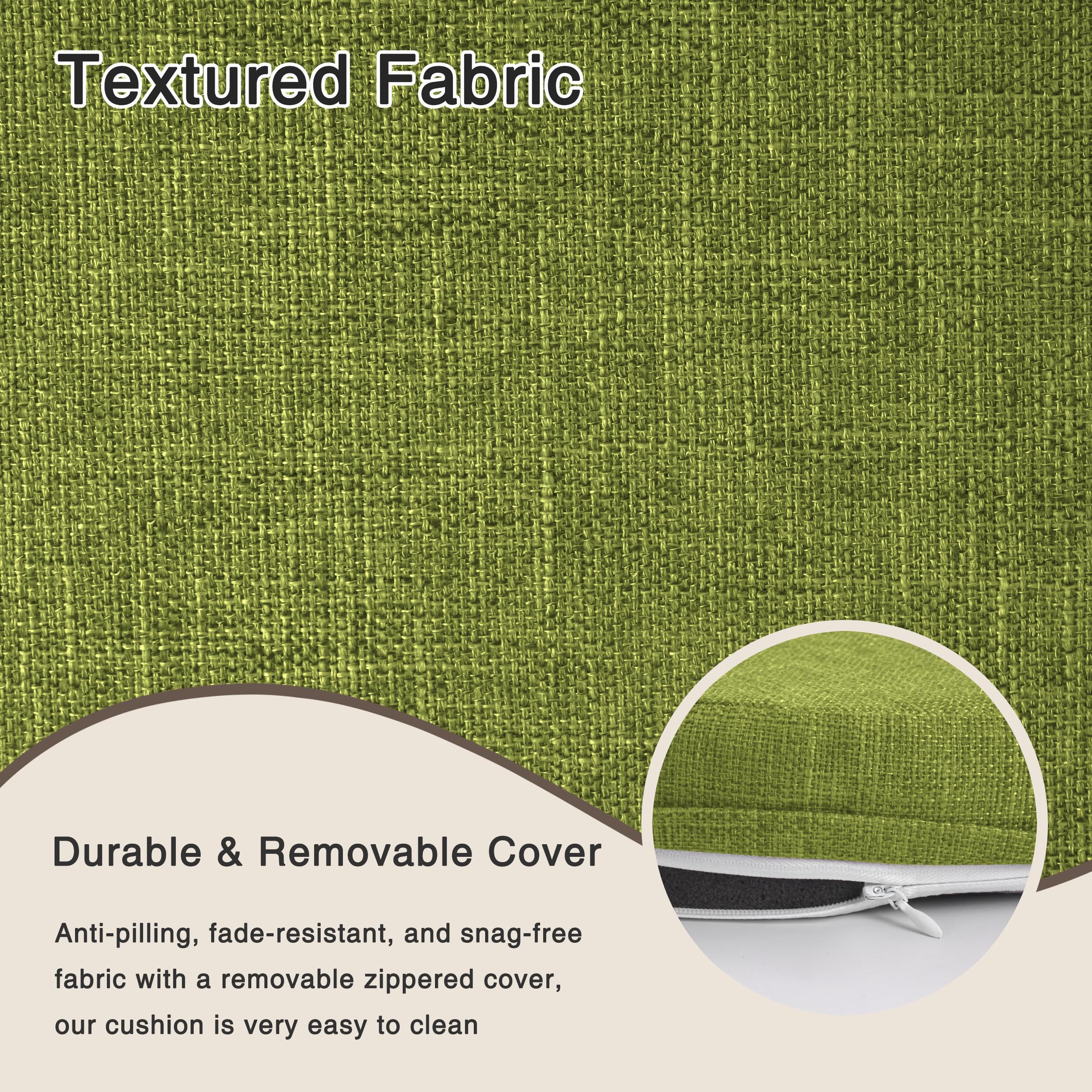 OVOV Round Chair Cushions for Dining Chairs 2 Pack Extra Thick Seat Cushion Circle Chair Pads with Removable Cover and Non Slip Bottom Green (16x16 Inch) - Image 4