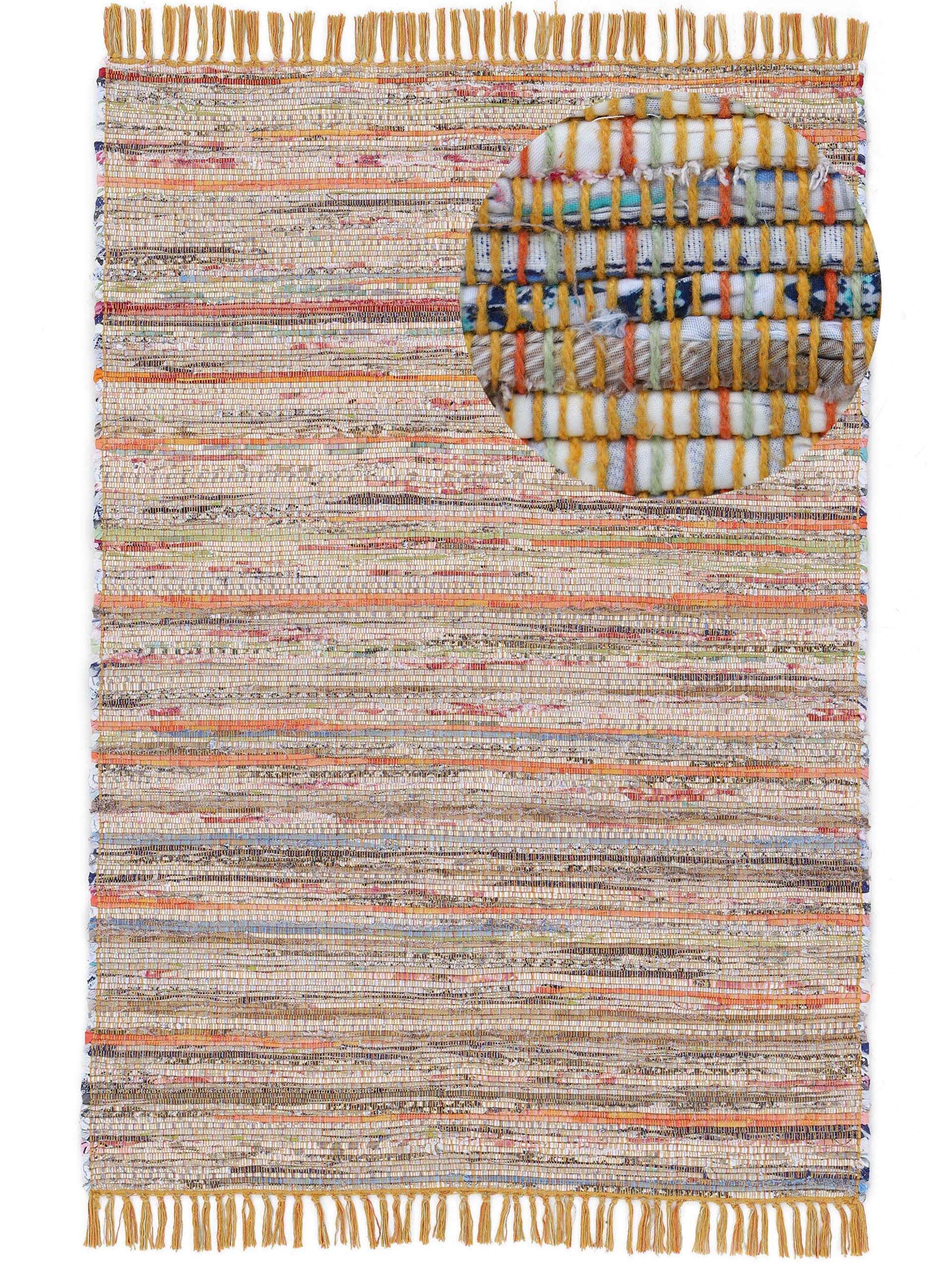 carpetfine Flachgewebeteppich Kelim Chindi Gelb 200x250 cm | Moderner Teppich für Wohn- und Schlafzimmer