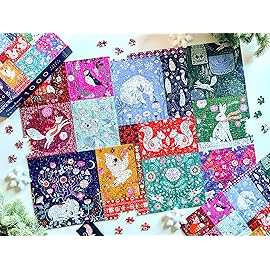 Elena Essex Christmas Puzzle - Winter Patchwork, Puzzles for Adults 1000 Pieces, Jigsaw Puzzles, Winter Animal Thanksgiving Christmas Holidays 1000 Piece Puzzle, Size 20x28 inches