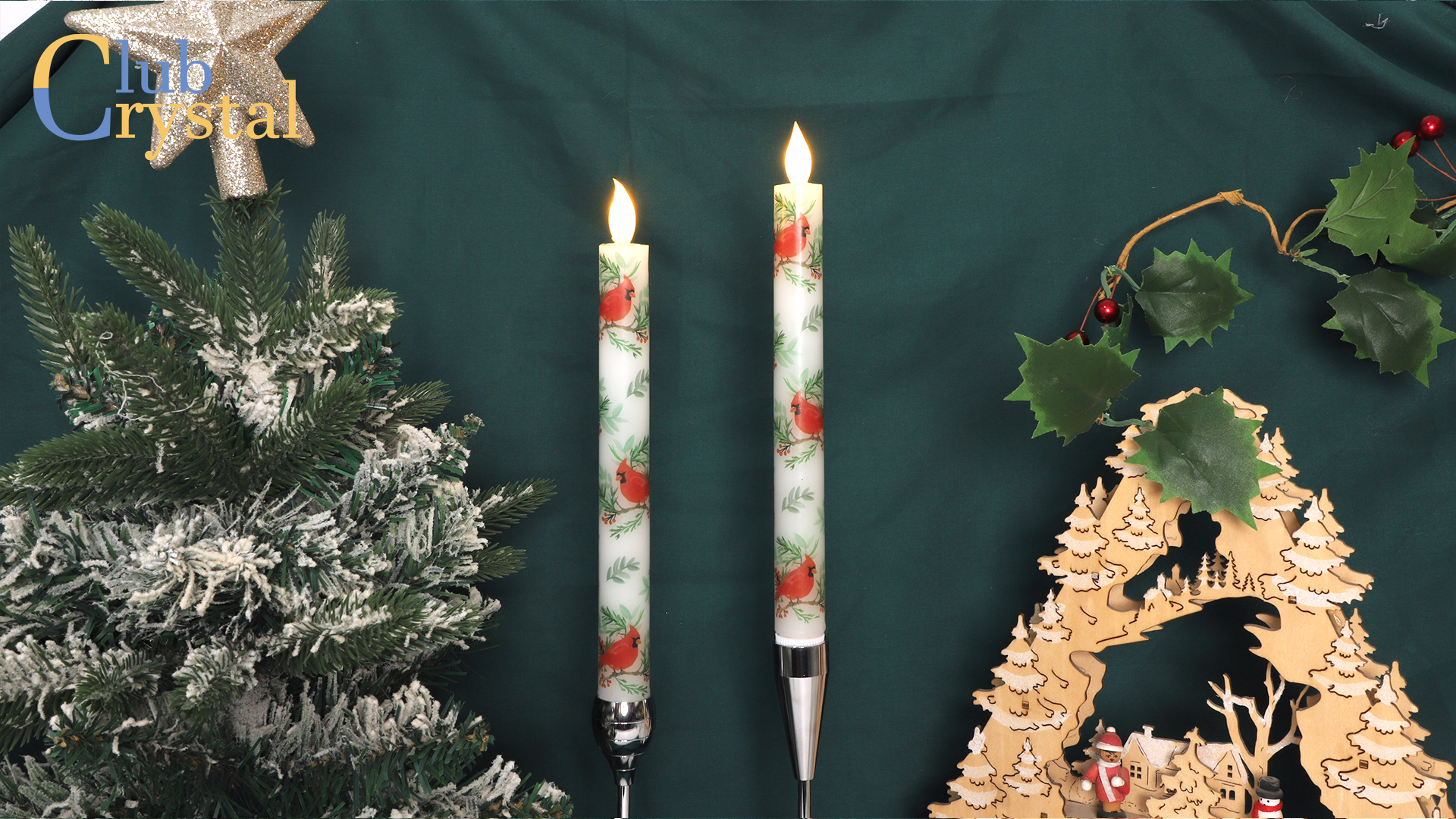 Image of Crystal Club Flameless Taper Candles,Battery Operated LED Candlesticks with Remote, Cardinal Theme Real Wax & Flicker Effect for Christmas Home Festival Decor, Set of 2