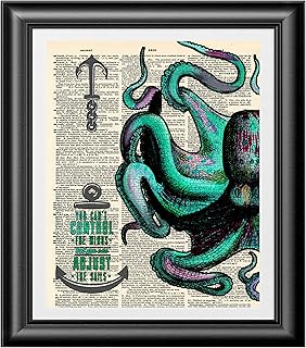 Green Octopus Art Print - Bathroom Art Print – Restroom Art Print - Nautical - Vintage Art Print - Vintage Dictionary Art Print - Wall Art - Gift - Artwork - Illustration - Wall Hanging