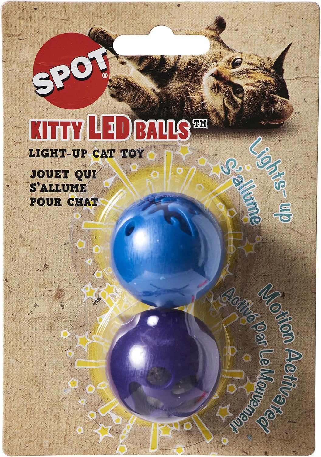 SPOT Ethical Products Kitty LED/Light up Cat Toy Balls / 2 Pack, Multi Pet Supplies