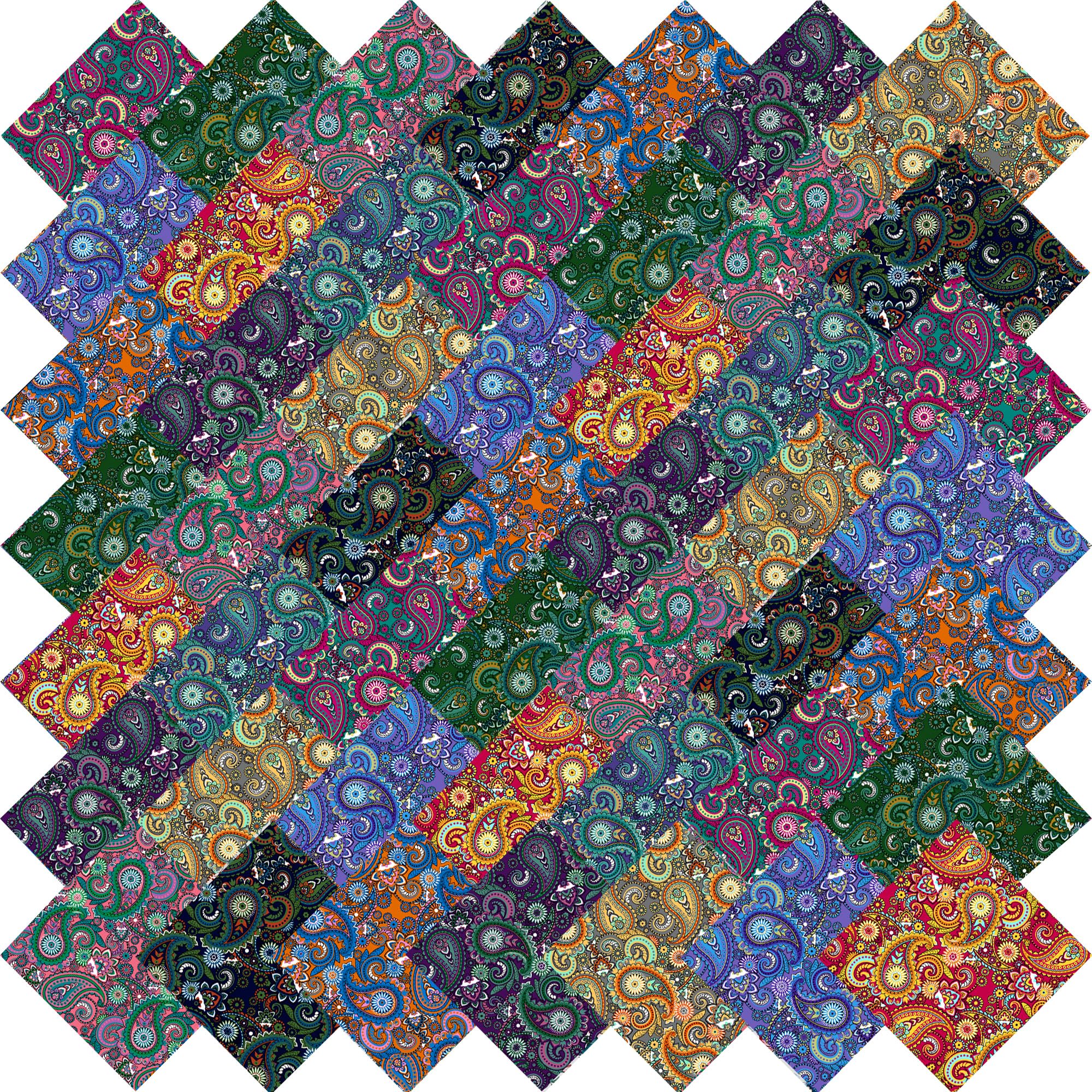 5" 50pcs Cotton Fabric Squares for Sewing Quilting Supplies- Retro Paisley