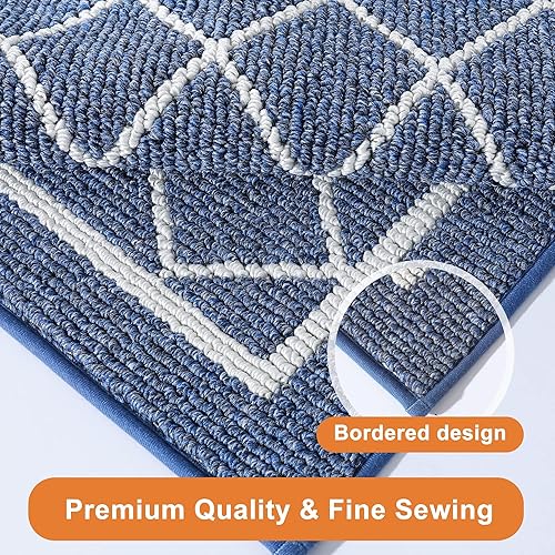 Miniatura 4 de BEQHAUSE - Juego de 2 tapetes de cocina lavables, antideslizantes, juego de 2 tapetes de cocina absorbentes, color azul marino con respaldo de