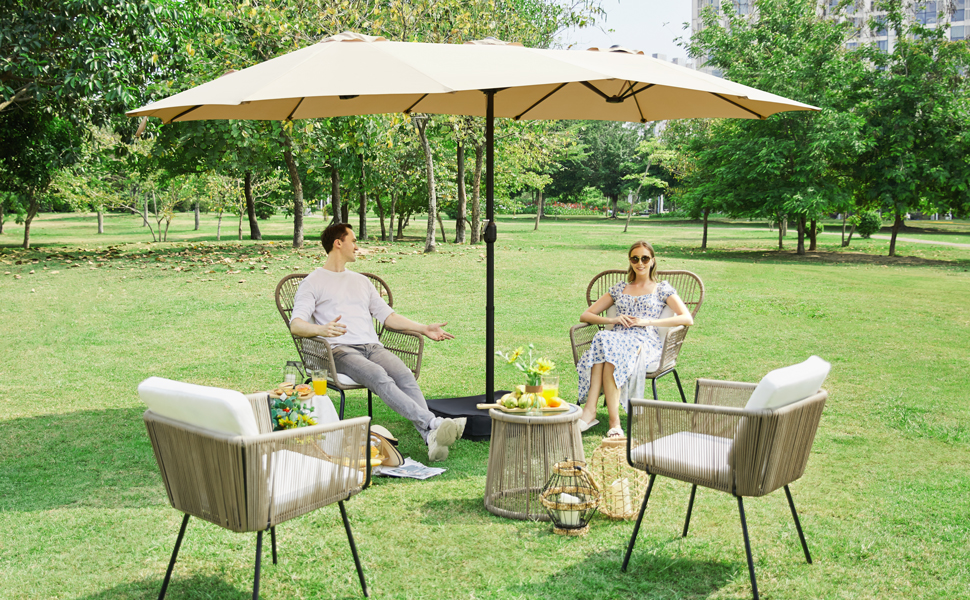 Yaheetech 15FT Double-Sided Patio Umbrella w/Base 12 Ribs Vented, Sky Blue