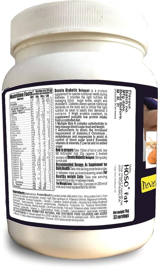 Image of Develo Diabetic Protein Powder Sugar Free Nutrition for diabetes Care (Pack of 3) Kesar Badam