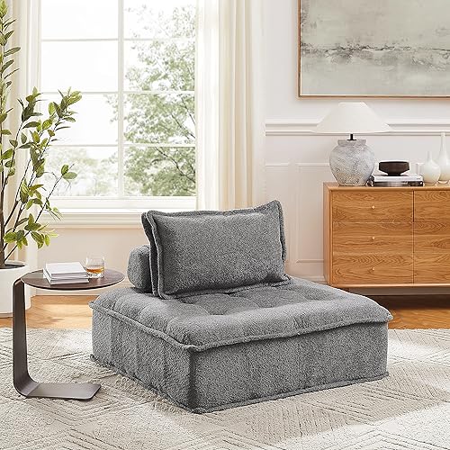 Volans Sofá seccional de forro polar sherpa, sofá modular tapizado moderno de mediados de siglo con dos almohadas antideslizantes extraíbles, juego