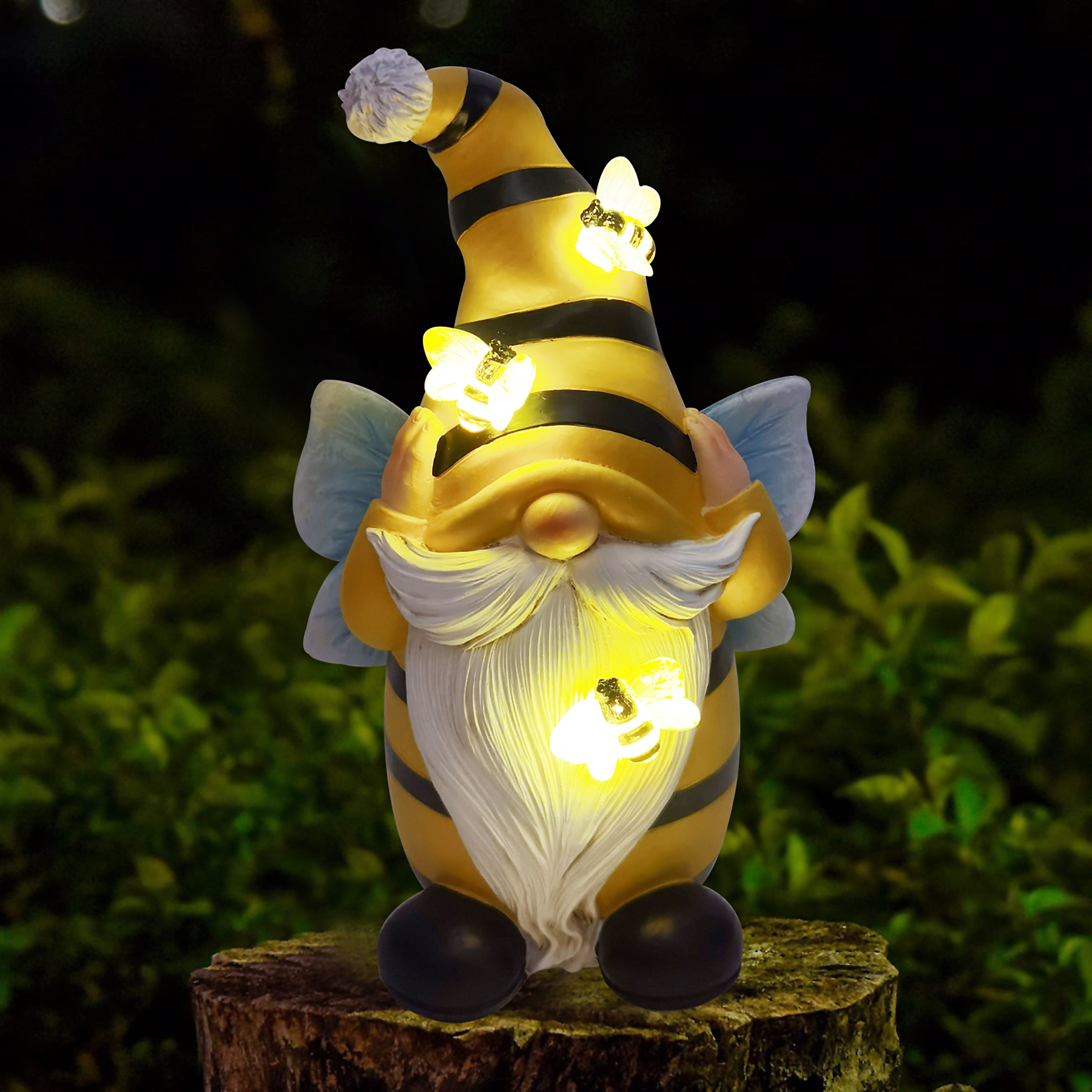 Ovewios Estatua De Gnomo De Jardín Con Luces Solares De Globo De Vidrio Agrietado, Estatua De Gnomos De Resina, Patio, Césped, Porche, Decoración De Jardín Al Aire Libre, Regalo De Navidad