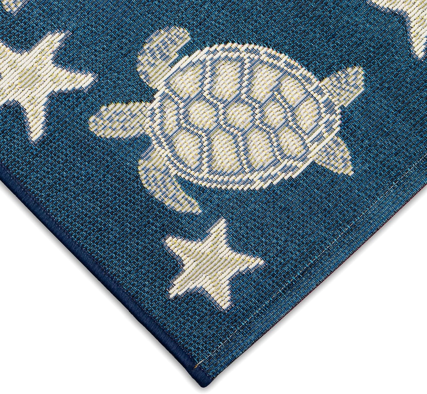 Liora Manne Esencia Machine Washable Non-Slip Low Profile Indoor/Outdoor Mat-Transitional, Coastal, Turtle, Whimsical, Turtle and Stars Navy 2'5" x 3'11"