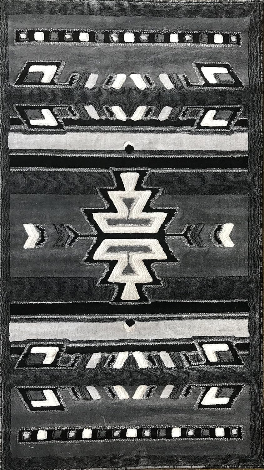 Americana Southwest Native American Round Area Rug Brown & Black Design 113 (7 Feet 3 Inch X 7 Feet 3 Inch)