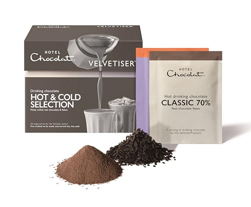 Hotel Chocolat Hot & Cold Drinking Chocolate Selection Box - Luxury Chocolate Flakes - Pack of 10 Single-Serve Sachets 310g - Suitable for Vegetarians