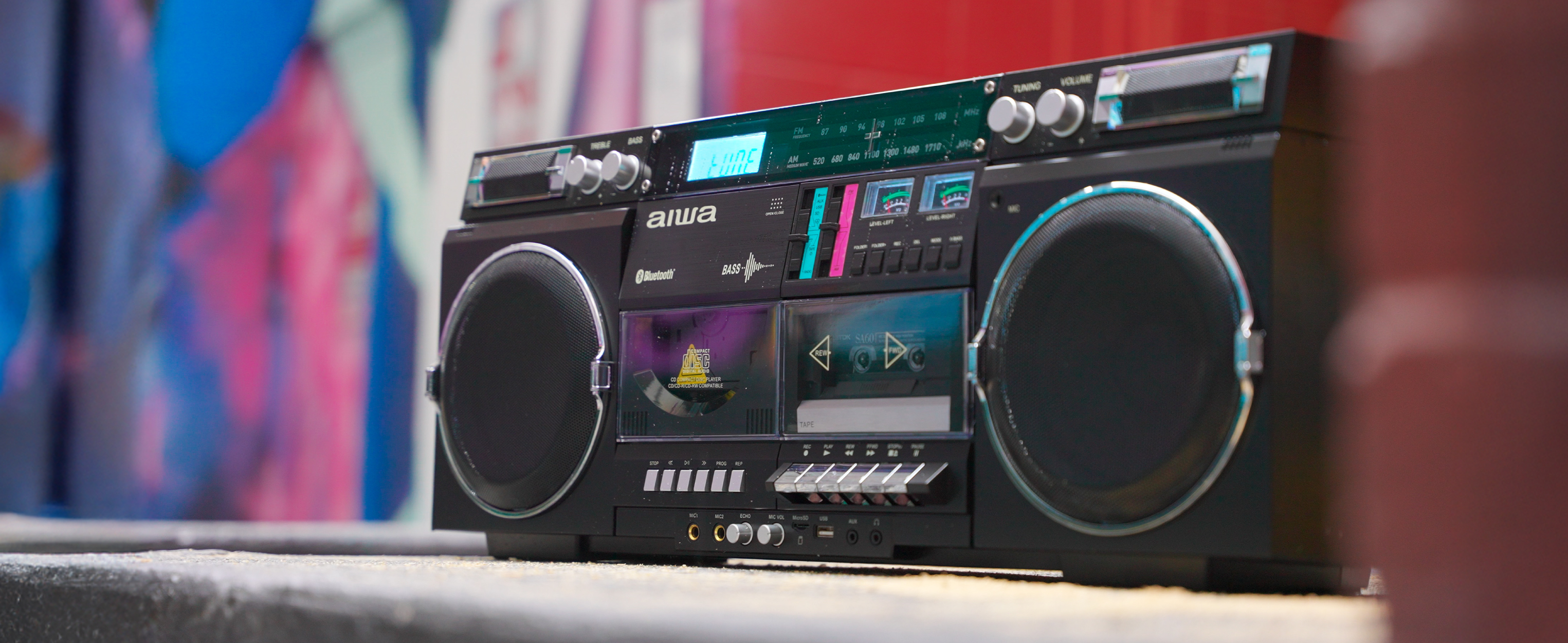 Cd Player With Cassette Recording, Bluetooth VU Aiwa Retro