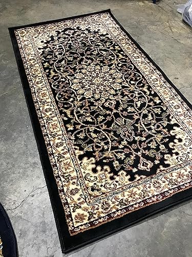 Miniatura 6 de Alfombra persa larga tradicional de 330.000 puntos, diseño oriental negro Deir Debwan 603 (31 pulgadas x 9 pies 10 pulgadas)