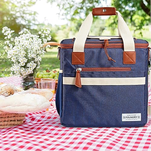 Miniatura 8 de Fit & Fresh Bolsa térmica suave aislada azul marino para 24 latas, 7.12 litros, portátil, a prueba de fugas, aislada, con forro de PEVA