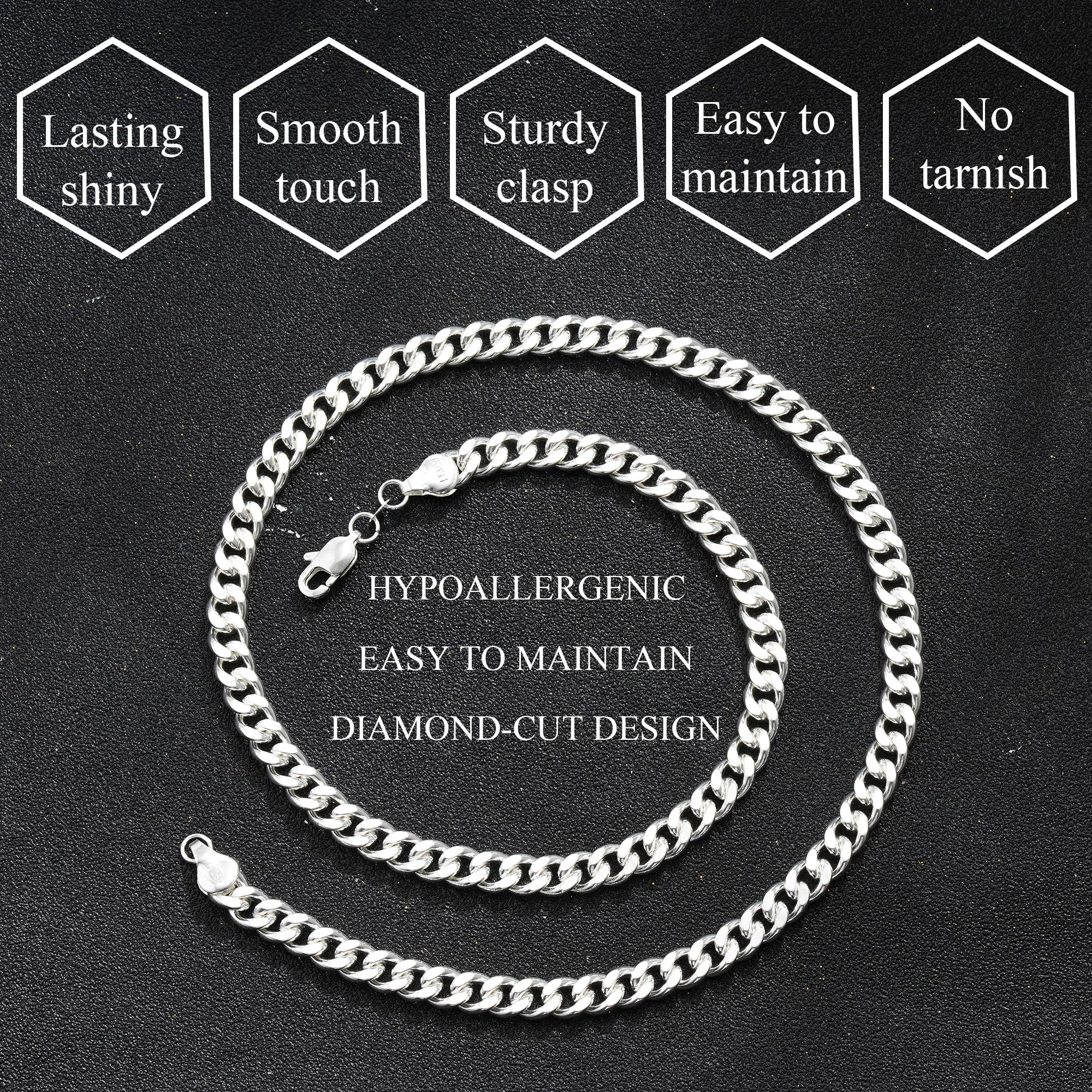 Cuban Link Chains for Men, 925 Sterling Silver Over 3.5mm/7mm Cuban Chain Diamond Cut Silver Necklace Chains Gifts for Men Father Boyfriends