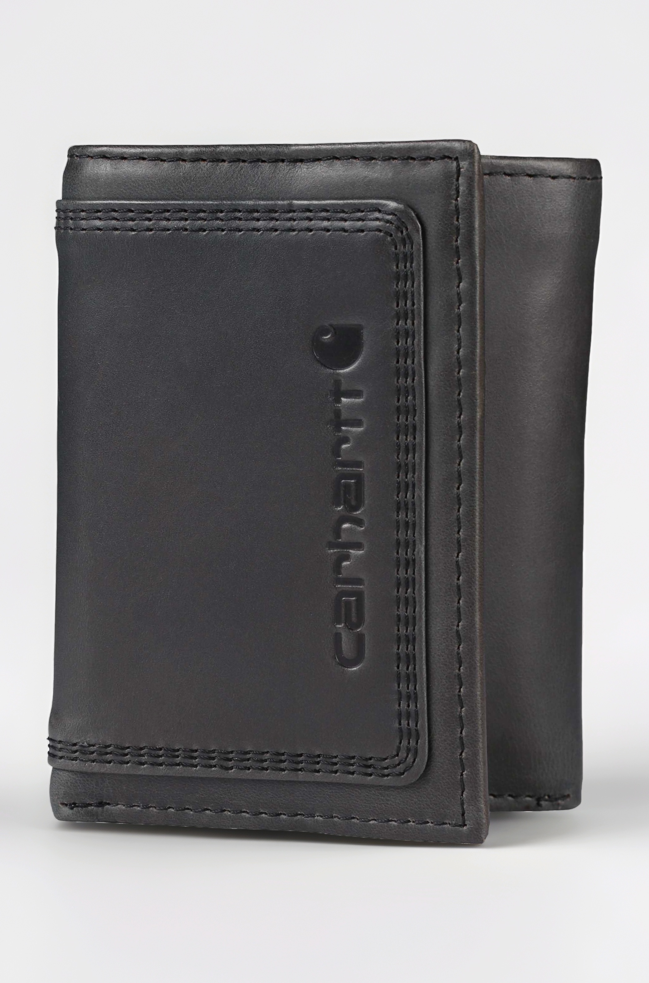 Men's Top Grain Leather Trifold, Contrasting Stitch, Black, One Size