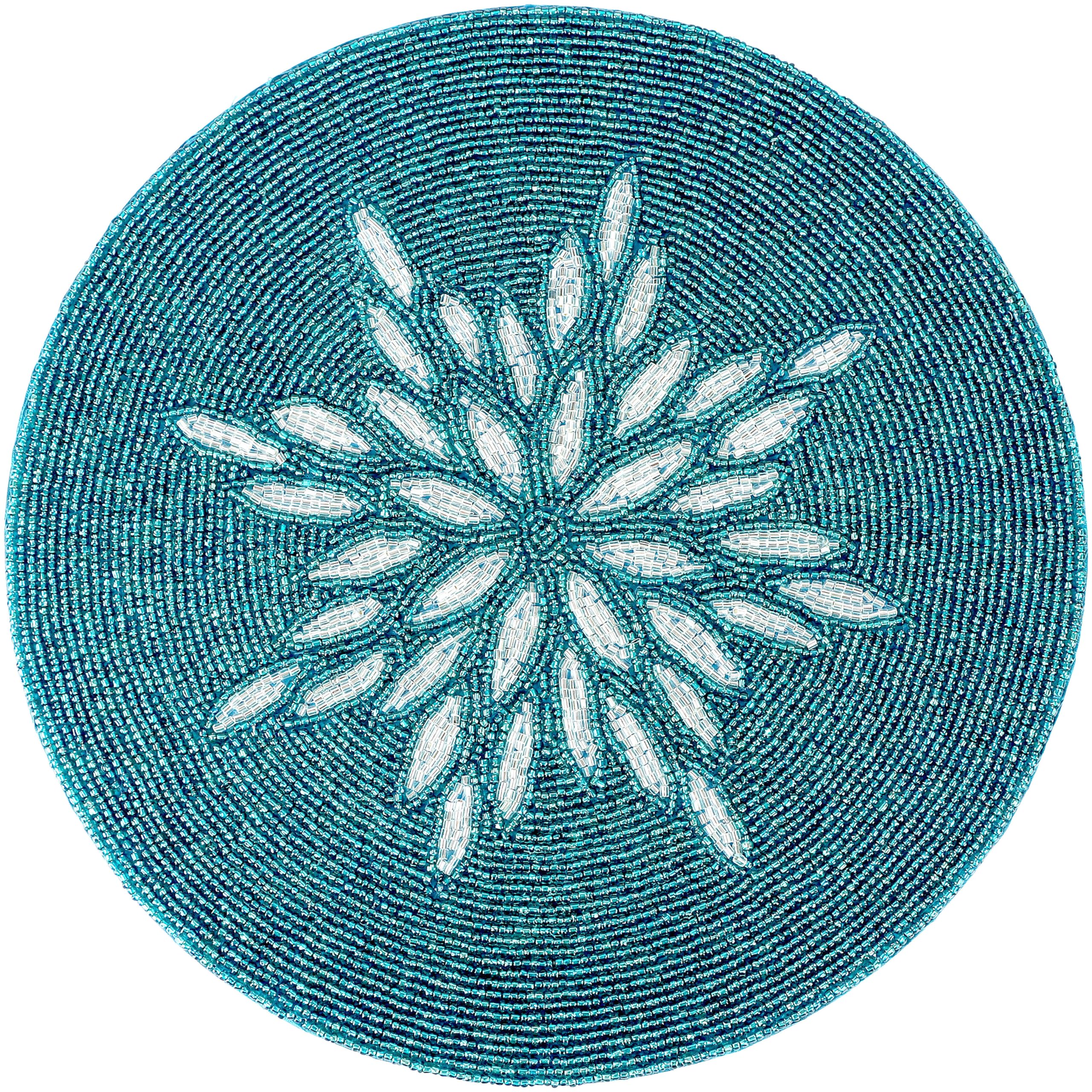 Beaded Table mat, Coffee Table Beaded mat, Placement mats for Dining Table Beaded, Round Beaded placemats, Beaded placemats for Dining Table - 13 inch Charger Plate - Teal Silver